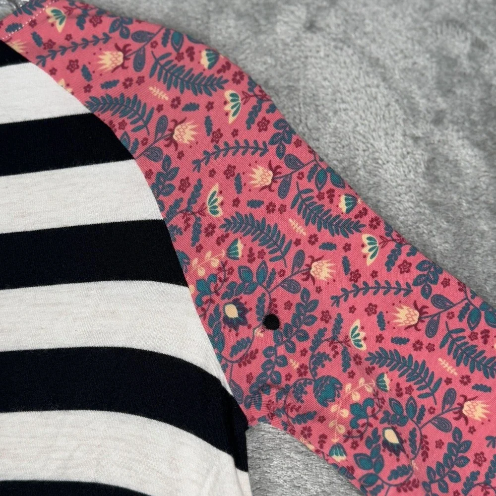 Matilda Jane Dress Girls 10 Black White Striped Floral Mixed‎ Media Button Back